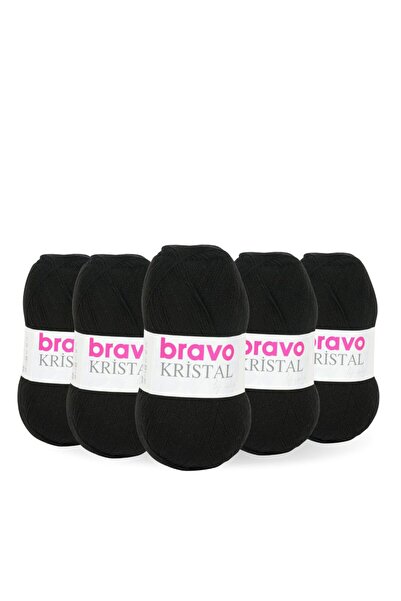 Bravo Crystal 5 Pieces 100 Grams 5 Yumak (Color Code: 101) Black 100% Acrylic