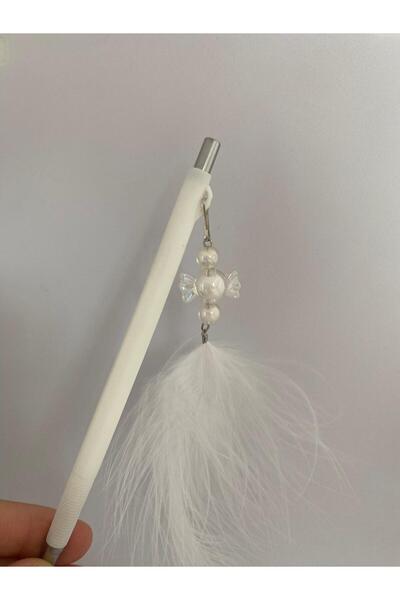 Axuu Collection Feather Bead Detailed Pen Feather Tip Pen 07 mm Tip Pen Beaded Pen Feather Pen