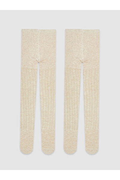 LC Waikiki Καλσόν για κορίτσια με μπεζ σχέδιο, συσκευασία 2 τεμαχίων