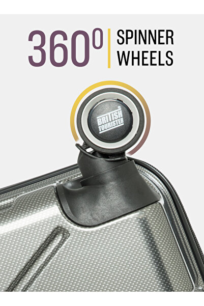 BRITISH TOURISTER 3-Piece ABS Hard Shell Luggage Set (20/24/28 Inch) with Expandable Layer - Dark Grey