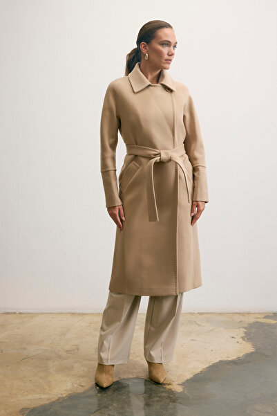 KENT Long Beige Coat with Belt
