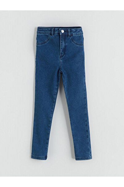 LC Waikiki بنطلون جينز بناتي مطاطي قابل للتعديل من إنديجو بيلي