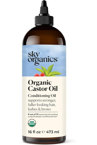 sky organics زيت الخروع العضوي للشعر والرموش والحواجب، نقي 100% ومعصور على ال...