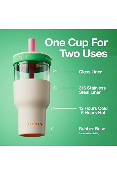 CHAKO LAB Insulated Stainless Steel Water Bottle | Dual-layer tumbler with Glass Liner and Stainless