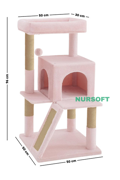Nursoft Teraslı Yuvalı Tırmalamalı Kedi Tırmalama Evi