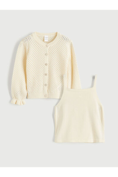 LC Waikiki Lcw Kids Yellow Girl's Lace-Like Knit Knitwear Singlet and Cardigan