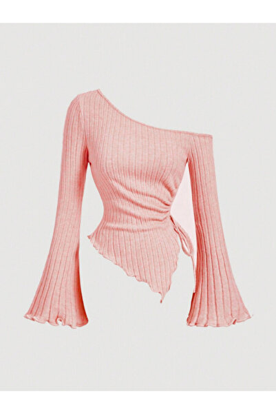 MOONBULL KADIN KAYIK YAKA İSPANYOL KOL YAN BÜZGÜ DETAYLI ESNEK KUMAŞ BLUZ