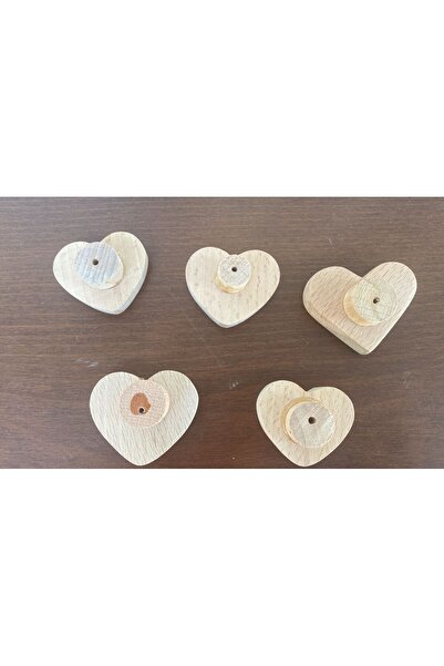 Sanatsal Dünya Wooden Heart Handle 5 Pieces 4X3,5X2 cm