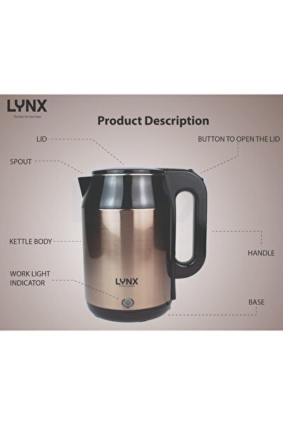 LYNX Electric Kettle, 2-Liter, 1500W Stainless Steel