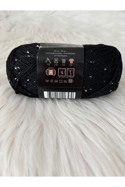 CEYBAG İnci Cotton Pullu Örgü İpi -Siyah (Amigurumi ipi, Bandana İpi, Şal ipi) 100 Gram-190 Metre