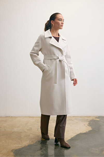 KENT Belted Long Cashmere Light Gray Coat