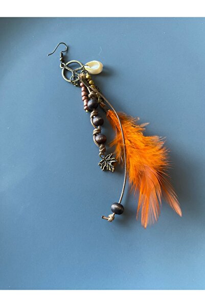 dela otantik Bohemian Feather and Peace Symbol Long Earrings – Handmade Colorful Authentic Bohemian Vintage Bijouterie Jewelry