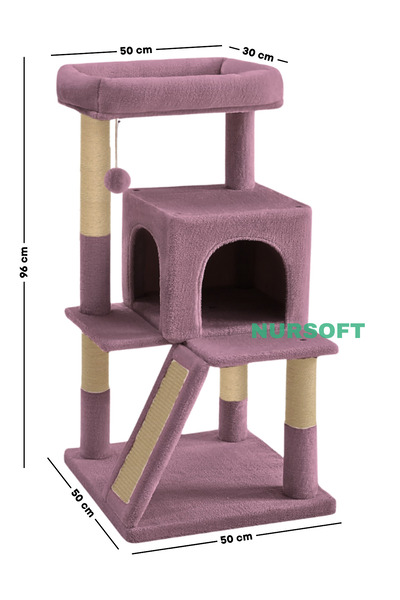 Nursoft Teraslı Yuvalı Tırmalamalı Kedi Tırmalama Evi
