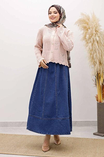 Tesettür Dünyası Embroidered Perforated Knitwear Cardigan Tsd250227 Pink