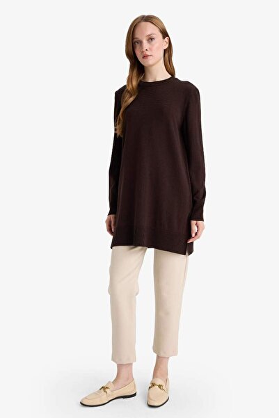 DeFacto New Season Regular Fit Crew Neck Slit Basic Plain Long Sleeve Tunic