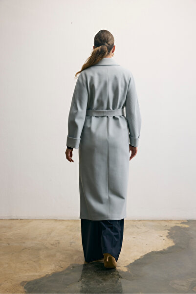 KENT Belted Double-Breasted Long Gray Coat