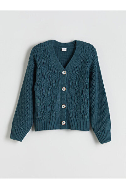 LC Waikiki Petrol V-Neck Girl's Knitwear Cardigan