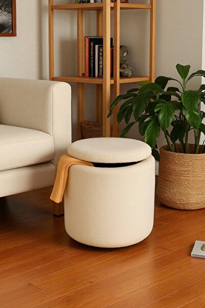 Zinnet Design Chest Sandıklı Silindir Puf – Teddy Kumaş, Dekoratif Modern Bench