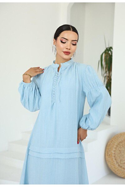 Dadali Back-Knotted Linen Dress Baby Blue