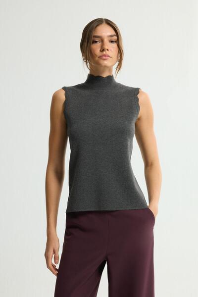 Love My Body Kolsuz Dik Yaka Triko Bluz