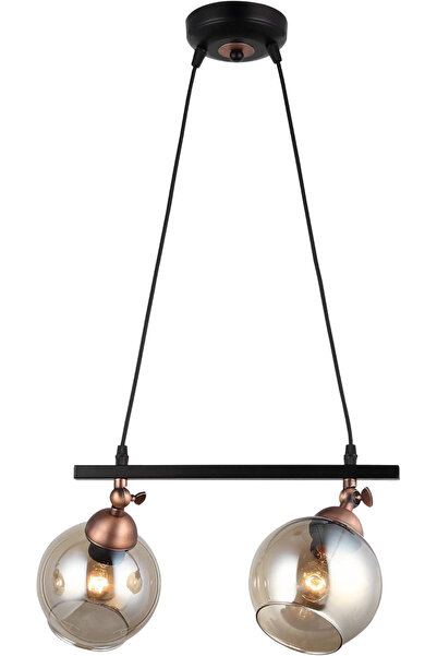 NZL Lighting Serta 2'li Sıralı Siyah Bakır Camlı Avize ve Sarkıt Avize