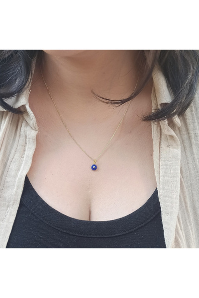 TREND Gümüş Mineli Nazarlık Kolye , Nazar Boncuğu Kolye, 925 Ayar Gümüş, 45 cm Zincir