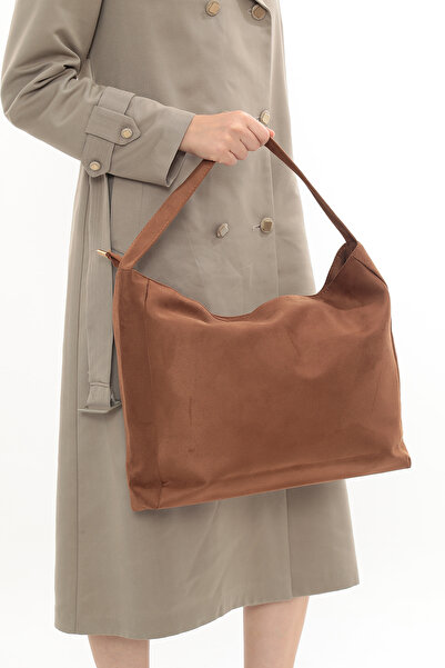 besmoda Women's Tan Suede Shopper Bag