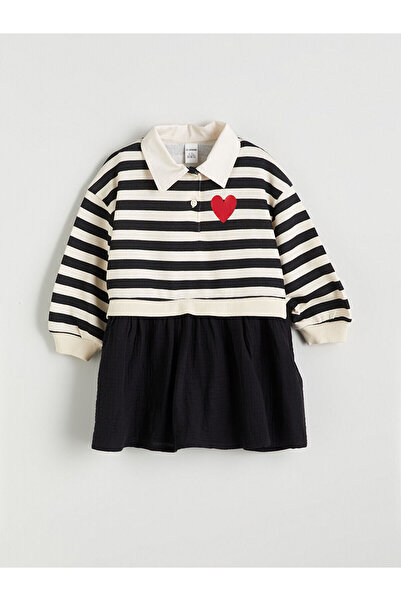 LC Waikiki Ecru Baby Collar Long Sleeve Girl's Dress