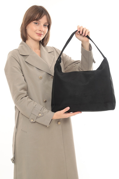 besmoda Women's Black Suede Shopper Bag