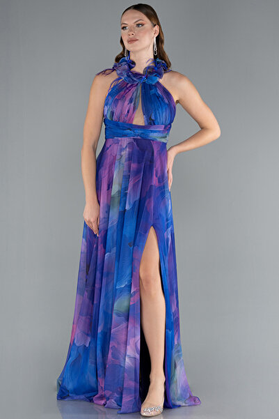 Abiyefon Mor Bacak Dekolteli Empirme Uzun Mezuniyet Elbisesi ABU4901