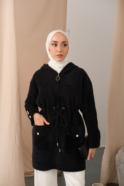 LOCCO Women's Hooded Knitwear Cardigan Black