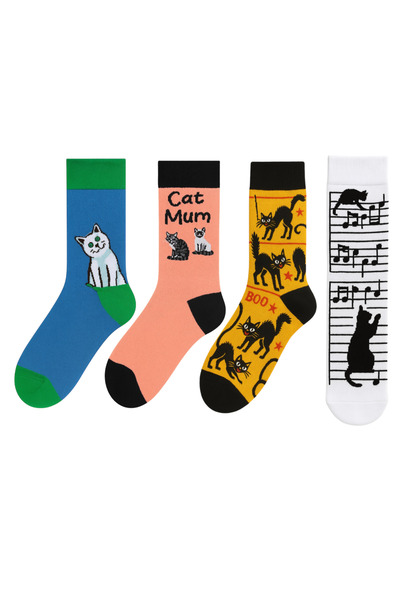 Goma Goma Socks Cat Themed 4-Piece Sock Set with Fun and Colorful Patterns