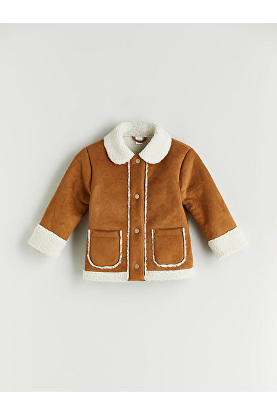 LC Waikiki Palton maro pentru fetiță, cu guler cămașă, din piele intoarsa