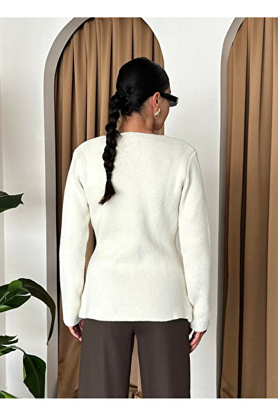 My Blog Ecru Double Breasted Gold Buttoned Elegant Cardigan - 4417