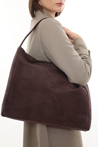 besmoda Women's Brown Suede Shopper Bag