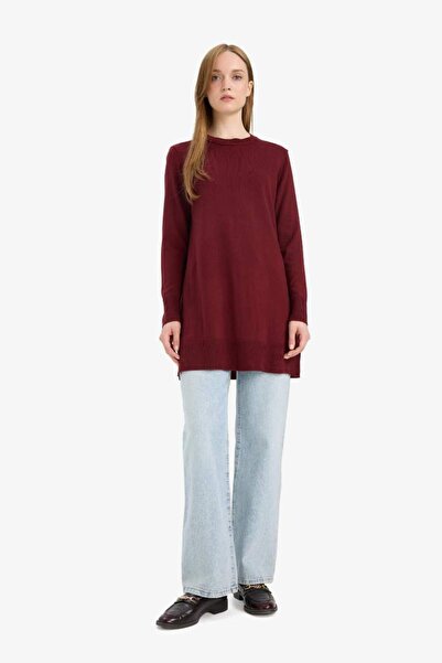 DeFacto New Season Regular Fit Crew Neck Slit Basic Plain Long Sleeve Tunic