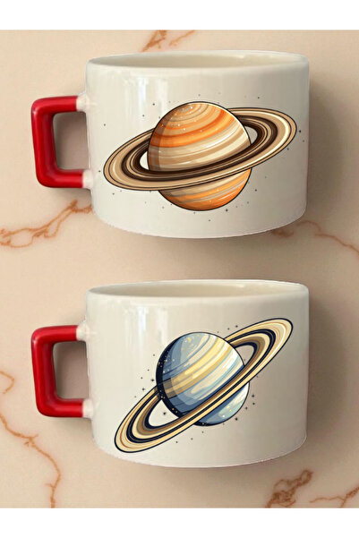 lili hediyelik طقم فناجين قهوة من قطعتين مع صورة زحل - أفكار هدايا، منتج صندو...