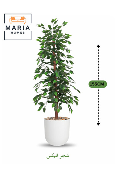 MARIA HOMES شجرة فيكوس اصطناعية 155 سم – نبات أخضر مزخرف مع وعاء بلاستيكي أبي...