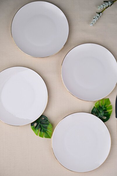 tabakevi طبق بورسلين من تاباك إيفي، طبق كيك بورسلين ناتورا مطلي بالذهب، 20.50 سم، 4 قطع