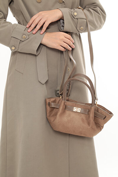 besmoda Women's Mink Suede Lock Detail Shoulder Strap Hand and Shoulder Bag