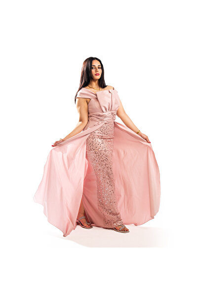 Finesse Pink Evening Dress - Elegant Sequin Satin Layer