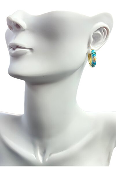 Mazzy Mineli Çiçekli Renkli Halka Çelik Küpe