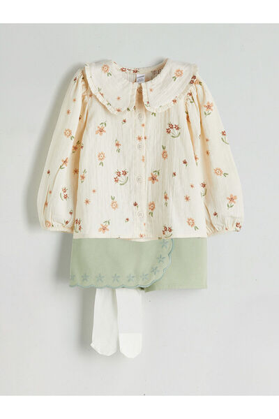 LC Waikiki Peak New Season Girls' Blouse, Skirt and Pantyhose Set