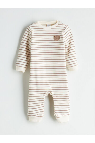 LC Waikiki Bej Bisiklet Yaka Çizgili Erkek Bebek Tulum