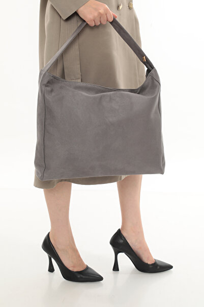 besmoda Women's Gray Suede Shopper Bag