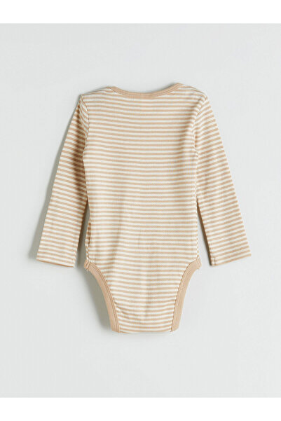 LC Waikiki Bej Çizgili Erkek Bebek Çıtçıtlı Body 2'li