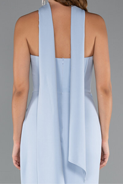 Abiyefon Buz Mavisi Straplez Balen Korse Şallı Uzun Abiye Elbise ABU5216