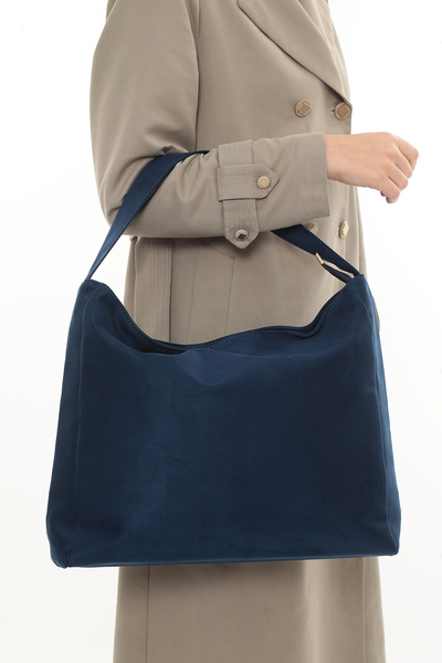 besmoda Women's Navy Blue Suede Shopper Bag