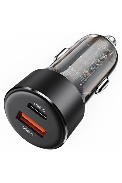 Acefast B12 60W 1USB A & 1USB C, Dual Ports Fast Charging Car Charger - Black