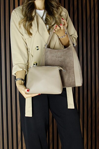 Erkan Saçmacı Kum Genuine Cowhide Suede Magnetic Closure Large Size Daily Shoulder Bag and Handbag with Strap